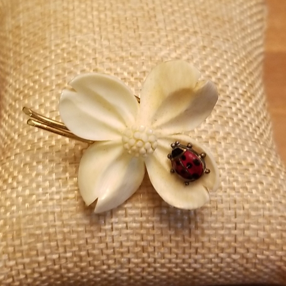 Harry S. Bick Jewelry - HSB Gold Filled on Sterling Ladybug on Leaf Brooch